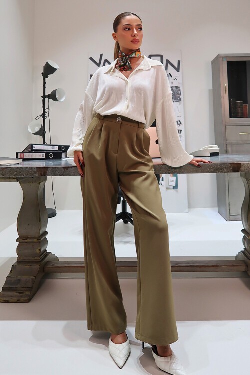 Haki Wide Leg Pantolon