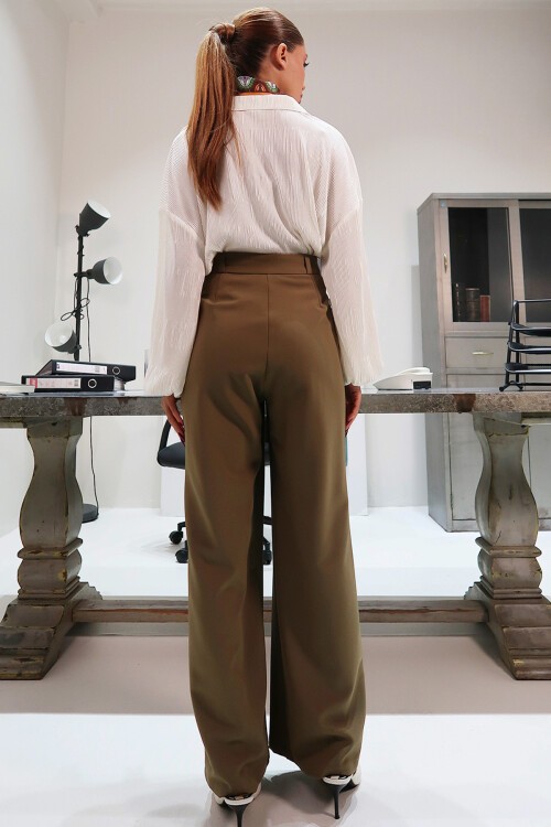 Haki Wide Leg Pantolon