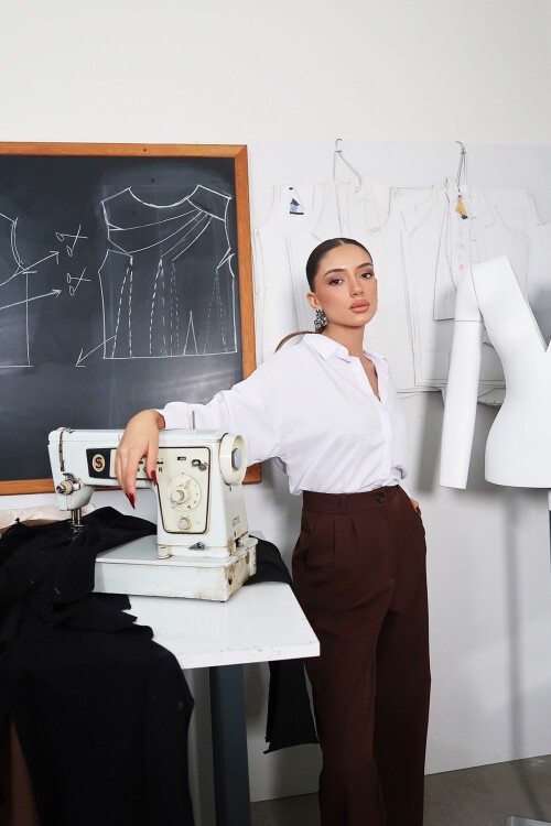 Kahve Wide Leg Pantolon