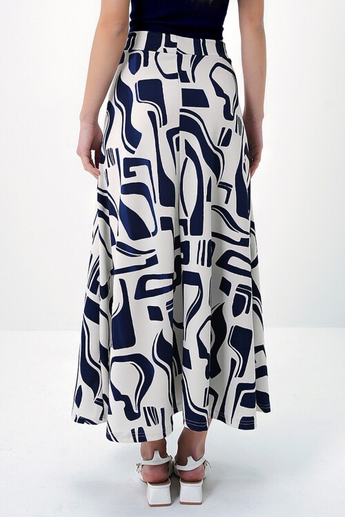 Lacivert Batik Desenli Beli Lastikli Rahat Kesim Etek