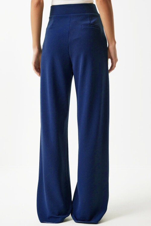 Lacivert Likralı Cırt Kapamalı Çift Cepli Palazzo Pantalon