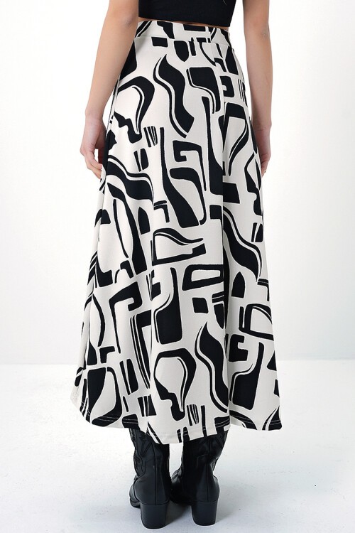 Siyah Batik Desenli Beli Lastikli Rahat Kesim Etek