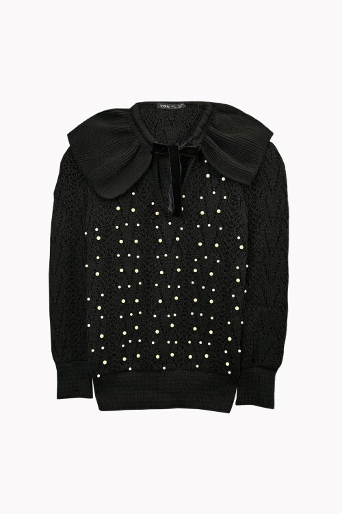 Siyah İncili Triko Kazak