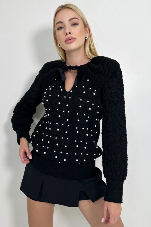 Siyah İncili Triko Kazak