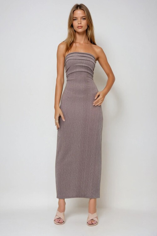 Vizon Bürümcük Kumaş Yanları Büzgülü Yazlık Straplez Elbise