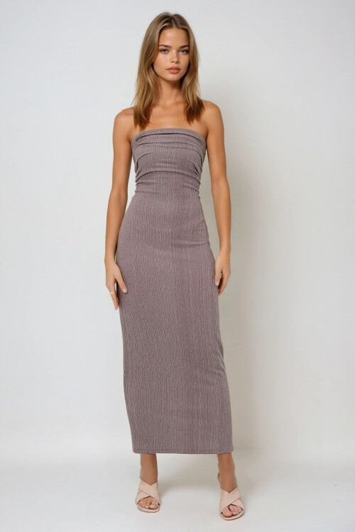 Vizon Bürümcük Kumaş Yanları Büzgülü Yazlık Straplez Elbise