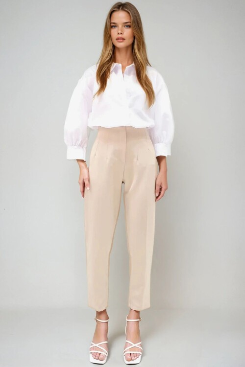 Bej Yüksek Bel Havuç Pantolon