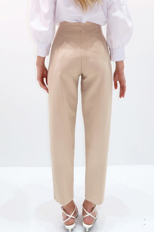 Bej Yüksek Bel Havuç Pantolon