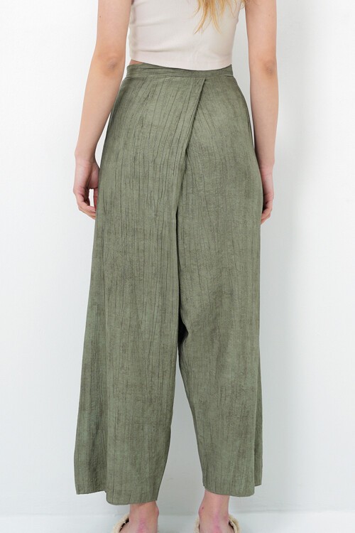 Haki Bağlama Detaylı Şalvar Kesim Aerobin Pantolon