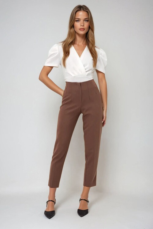 Kahverengi Yüksek Bel Havuç Pantolon