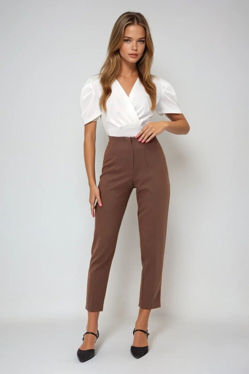 Kahverengi Yüksek Bel Havuç Pantolon