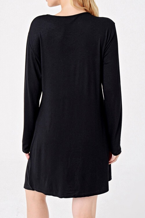 Siyah Asimetrik Kesim Düğme Detaylı Viscon Elbise