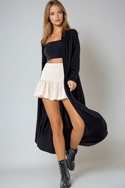 Siyah Çift Cep Maxı Boy Viscon Hırka