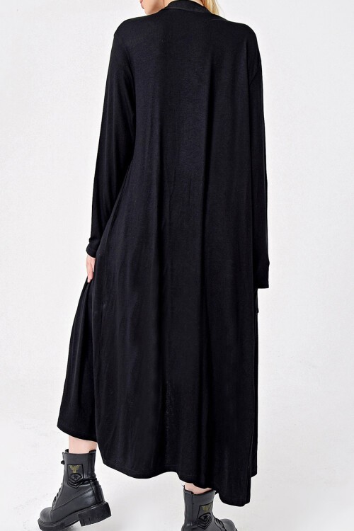 Siyah Çift Cep Maxı Boy Viscon Hırka