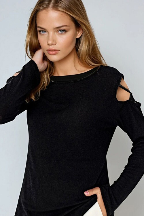 Siyah Kolu Pencereli Viscon Bluz