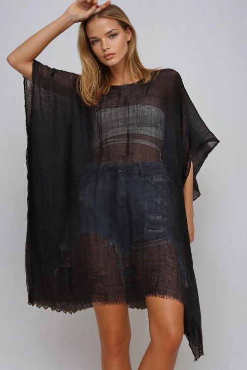 Siyah Oversize Pamuklu Kimono