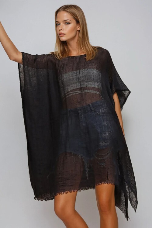 Siyah Oversize Pamuklu Kimono