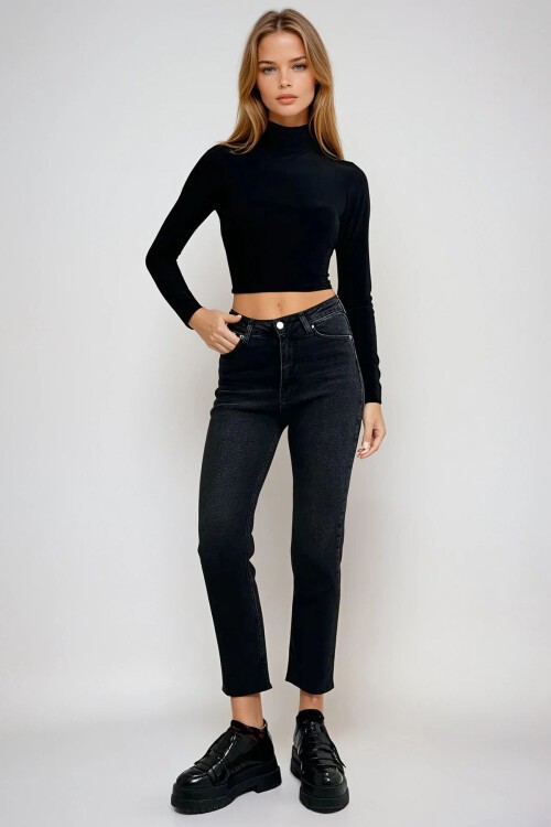 Siyah Paçası Püsküllü Slim Fit Jean Pantolon