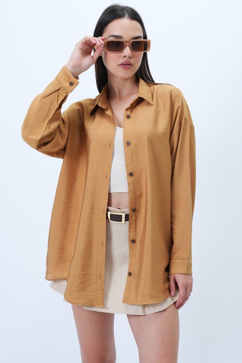 Hardal Aerobin Kumaş Oversize Dokuma Gömlek