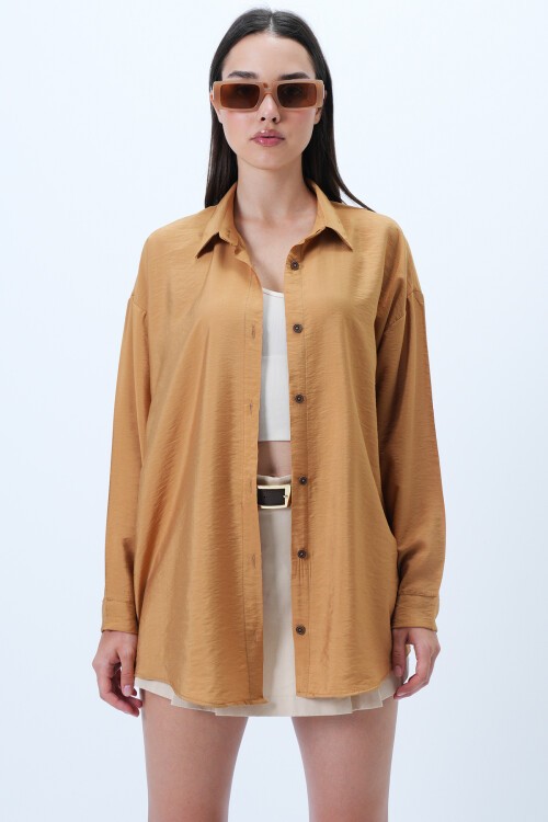 Hardal Aerobin Kumaş Oversize Dokuma Gömlek