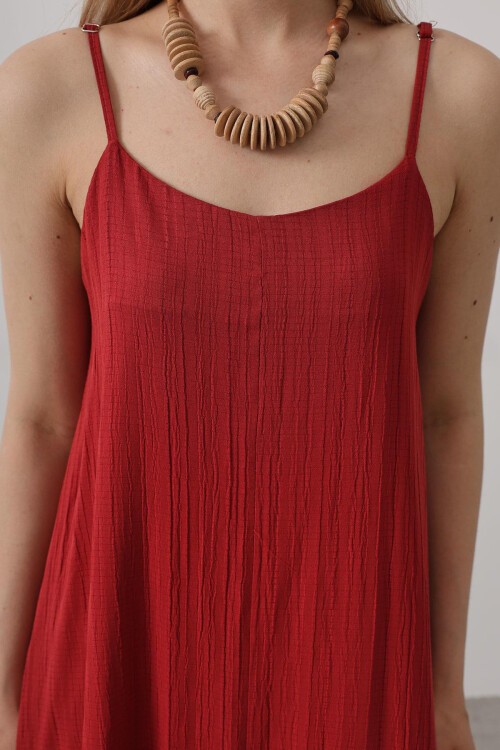 Bordo İnce Askılı Midi Boy Elbise