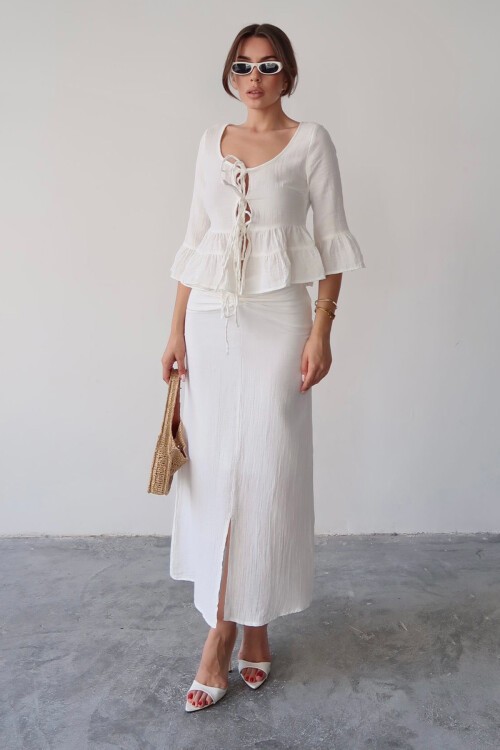 Bağlama Detaylı Fırfırlı Bluz