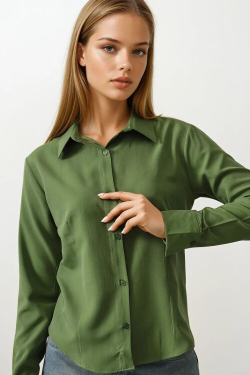 Çağla Yeşili Slim Fit Uzun Kol Basic Gömlek
