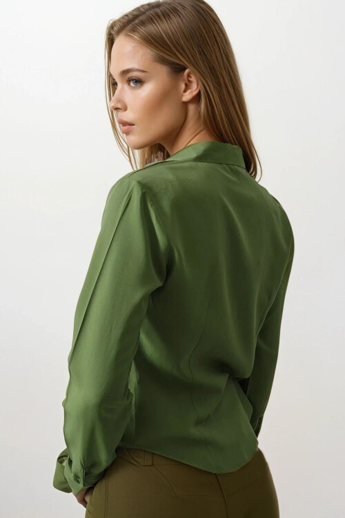 Çağla Yeşili Slim Fit Uzun Kol Basic Gömlek