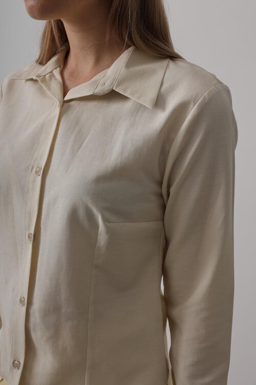 Ekru Slim Fit Uzun Kol Basic Gömlek