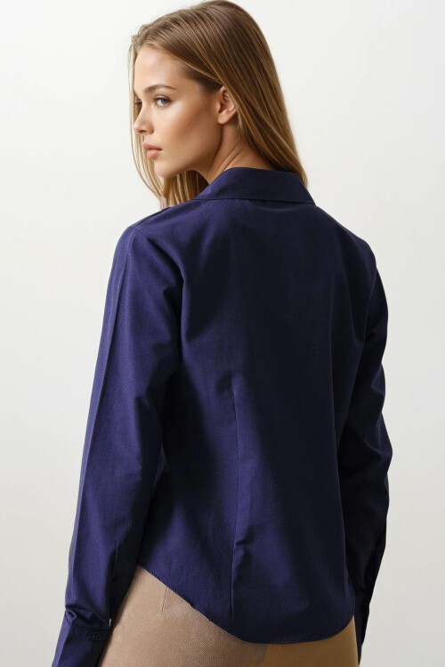 Mor Dikiş Detaylı Slim Fit Basic Gömlek