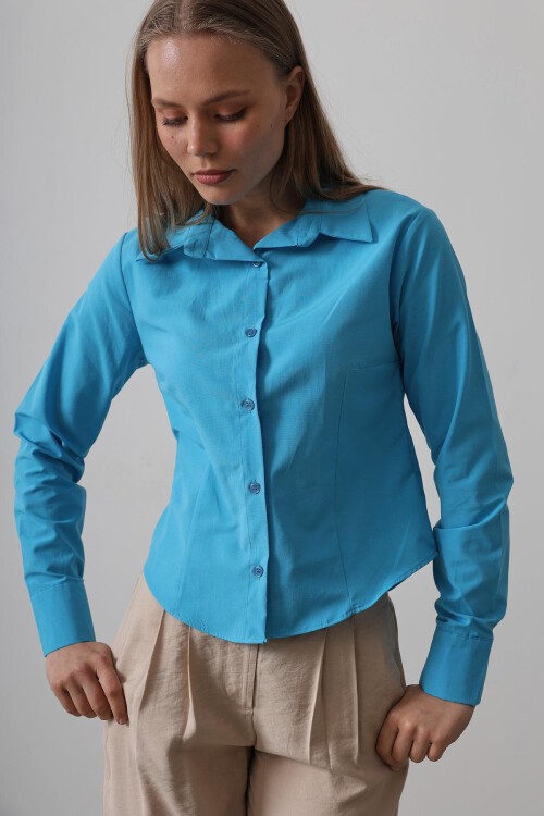 Turkuaz Slim Fit Uzun Kol Basic Gömlek
