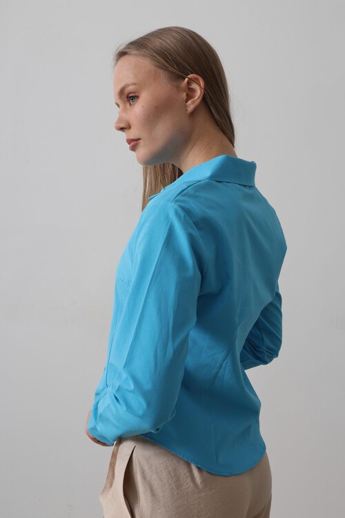 Turkuaz Slim Fit Uzun Kol Basic Gömlek