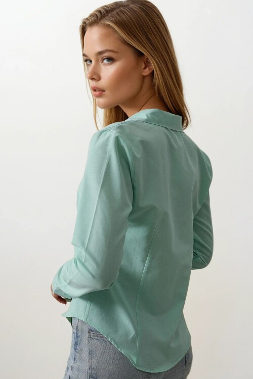 Mint Slim Fit Uzun Kol Basic Gömlek