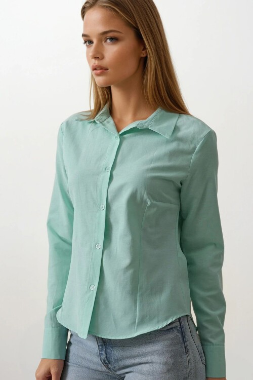 Mint Slim Fit Uzun Kol Basic Gömlek