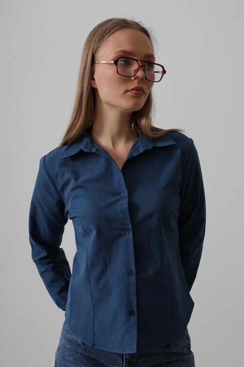 İndigo Slim Fit Uzun Kol Basic Gömlek