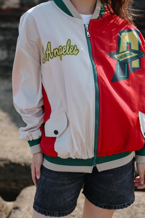 Siyah-Bej Baskılı Astarlı Balon Ceket