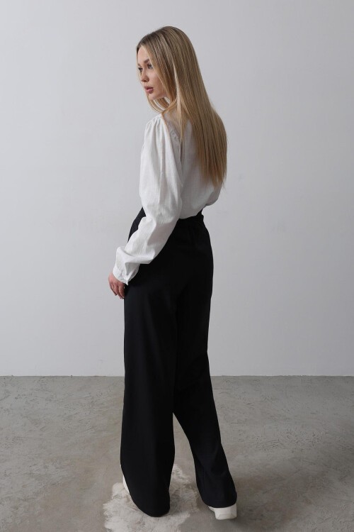 Lacivert Çift Cepli Beli Yarım Lastikli Palazzo Pantolon