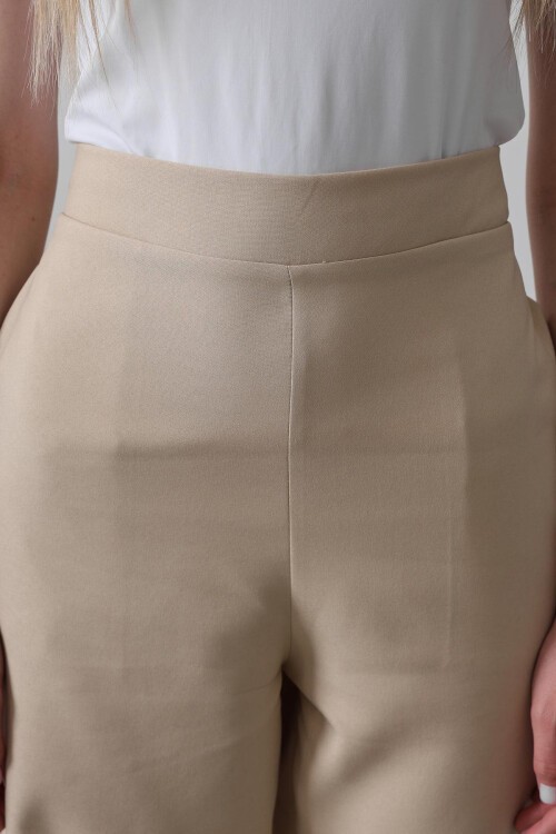 Camel Çift Cepli Beli Yarım Lastikli Palazzo Pantolon