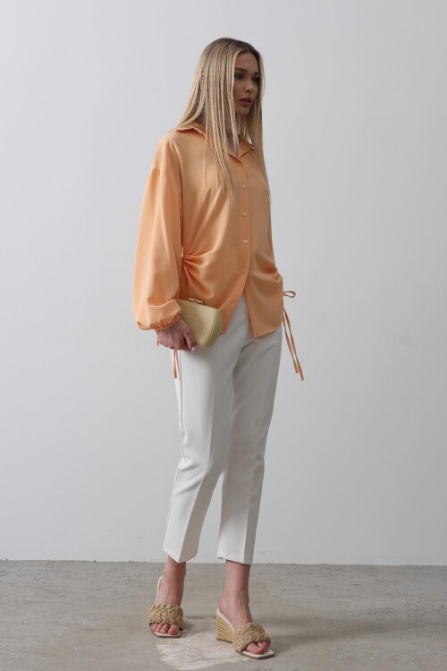 Somon Yanları Büzgülü Kolu Lastikli Aerobin Gömlek 