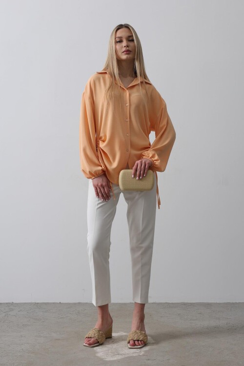 Somon Yanları Büzgülü Kolu Lastikli Aerobin Gömlek 