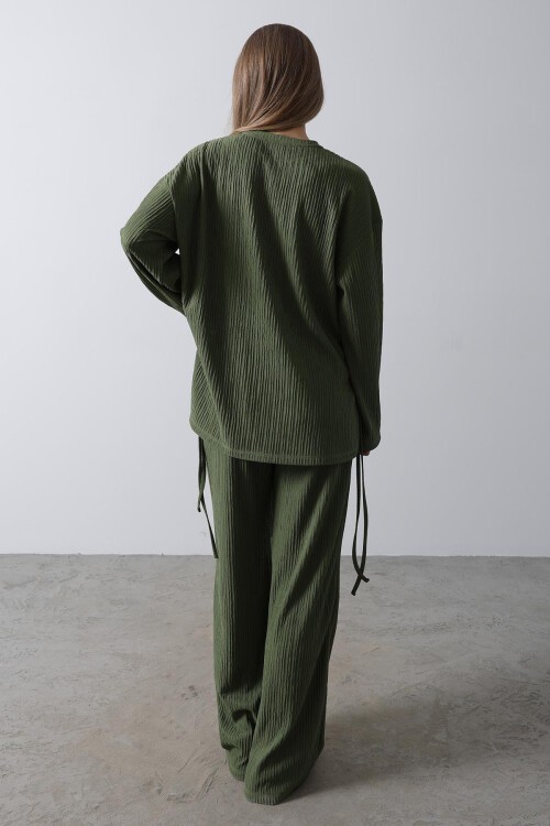 Haki Fitilli Bluz Ve Palazzo Pantolon Takım