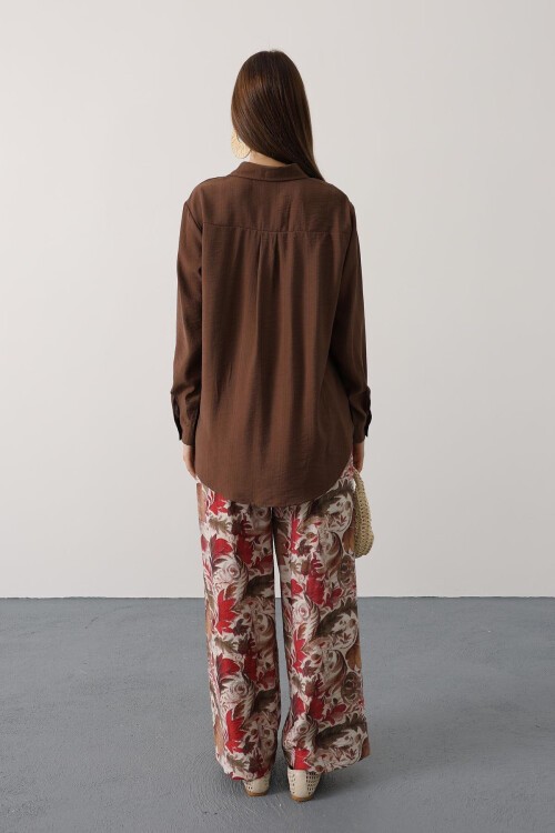 Fuşya Desenli Pantolon Ve Oversize Gömlek Takım