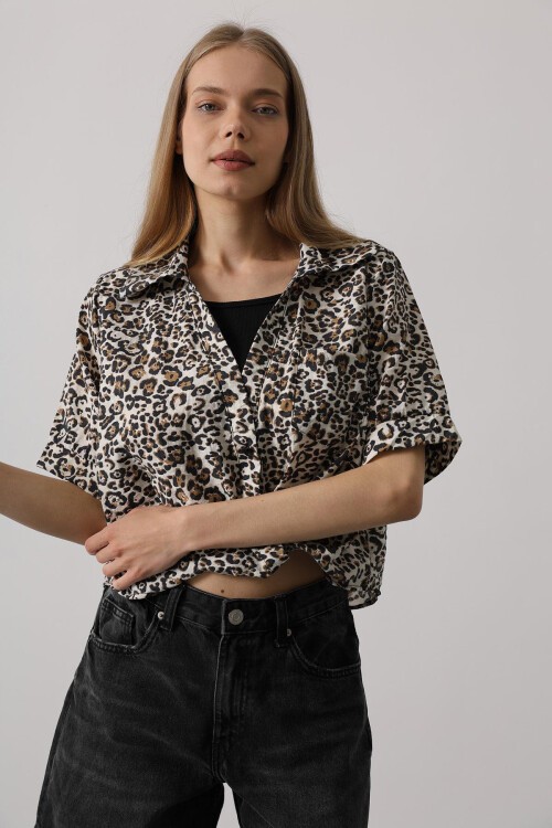 Leopar Garnili Leopar Desen Gömlek