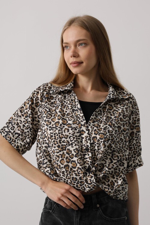 Leopar Garnili Leopar Desen Gömlek