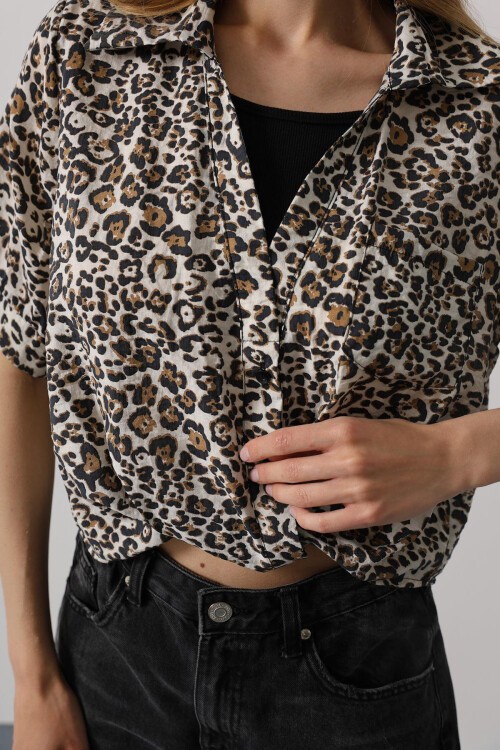 Leopar Garnili Leopar Desen Gömlek