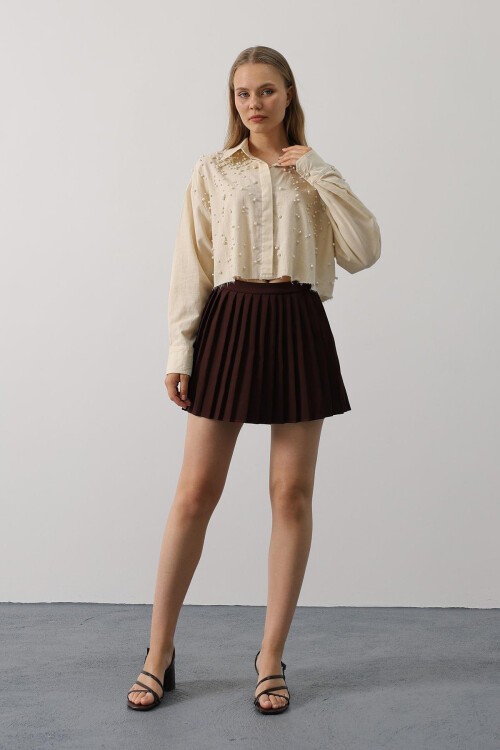 Taş Taş İşlemeli Crop Gömlek