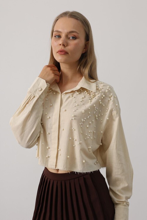 Taş Taş İşlemeli Crop Gömlek