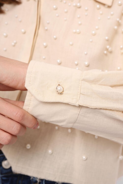 Taş Taş İşlemeli Crop Gömlek