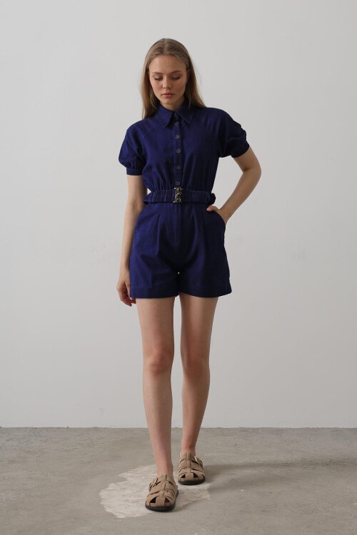 İndigo Gömlek Yaka Gabardin Tulum