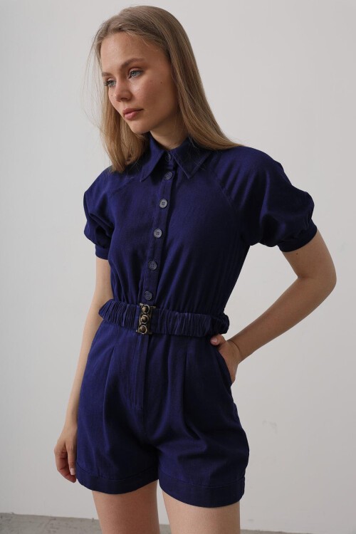 İndigo Gömlek Yaka Gabardin Tulum